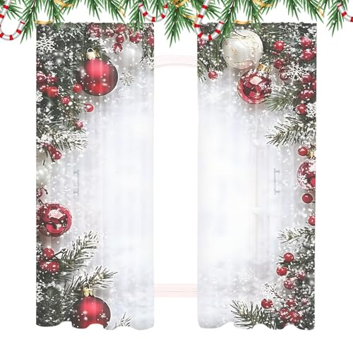 Generico Julgardiner - Festliga Gardiner I Polyester | 75 × 165 cm/100 × 220 cm Med Snöflingor Och Tall Grenar Mönster | Lyxiga Vinterpaneler För Vardagsrum Sovrum Dekoration S