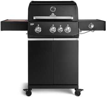 BURNHARD® FRED Deluxe Gasgrill 3-Brenner, Edelstahlrost, Schwarz-Matt | 900°C Infrarot-Zone, Heckbrenner, Seitenkocher, Aludruckguss-Edelstahl-Brennkammer, 17.45 kW Leistung