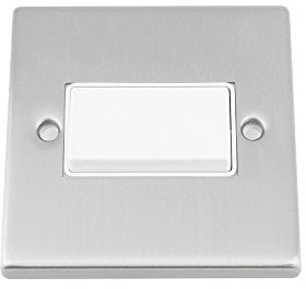Fan Isolator 3 Pole Switch - Satin Matt Chrome - Square - White Insert Plastic Switch