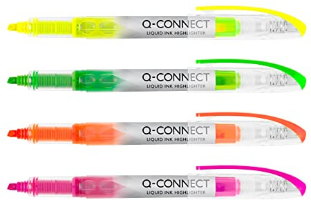 Q-CONNECT Liquid Ink Highlighter - Assorted Colours (Pack of 4)