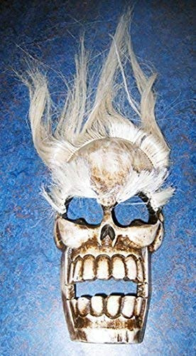 Double Duck Grande de Madera Calavera Pared Máscara, Pelo Blanco/Cejas,Tallado en Bali,Nuevo, 13 X 8