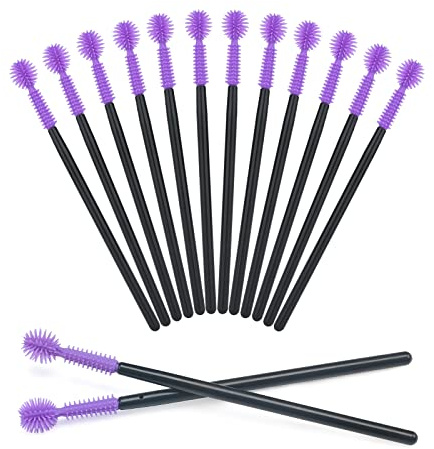 G2PLUS 50PCS Silicone Eyelash Brushes, Purple Disposable Mascara Wands, Adjustable Ball- Shape Eyelash Spoolies, Eyebrow Brushes for Eyelash Extension and Makeup