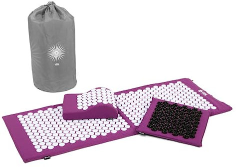 Set DELUXE XL per agopressione soft, color melanzana: Tappetino per agopressione (130 x 50 cm) con cuscino e tappetino per un massaggio riflessologico plantare