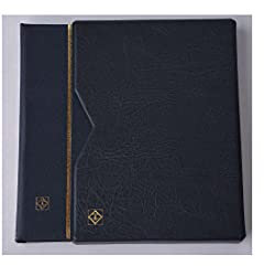 Goldhahn Leuchtturm Premium 64 schwarze Seiten A4 Briefmarkenalbum Einsteckbuch wattierter Ledereinband blau mit Schutzkassette Briefmarken für Sammler