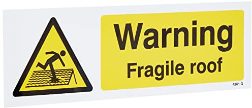 Caledonia Signs 14261G Warning Fragile Roof Sign, 300 mm x 100 mm, Rigid Plastic