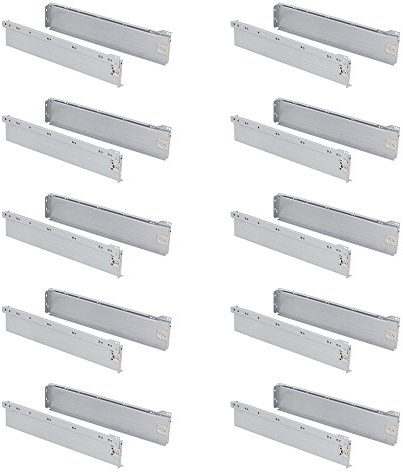 Emuca 3041125 Set aus 10 Schubladen-Kits Metallseiten und Scheibenführungen aus Stahl mit Aluminiumoberfläche, 86 x 400 mm