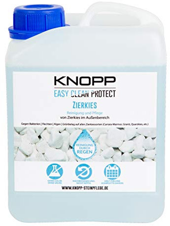 KNOPP Zierkiesreiniger, Zierkiesreinigung + Versiegelung, Flechtenentferner, Grünbelagentferner, Algenvernichter, gebrauchsfertig, 2l Nachfüllpack