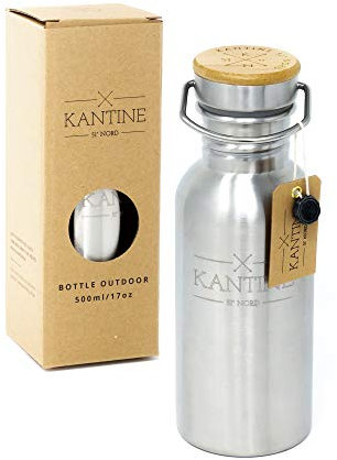 Kantine 51° Nord Edelstahl Trinkflasche 500ml, Wasserflasche, Auslaufsicher, Spülmaschinenfest, Geeignet für Kinder