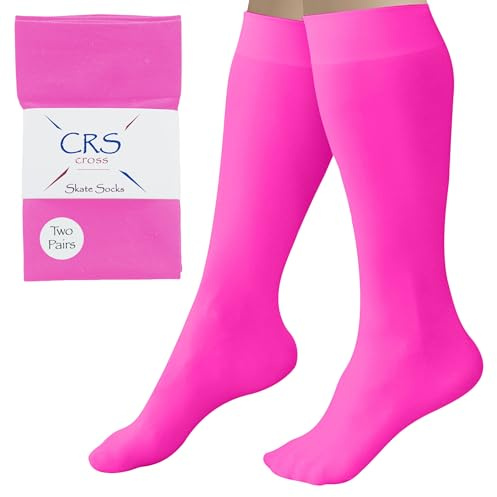 CRS Cross Figure Skating Socks, Knee High Tights for Ice Skates, Footed Skate Socks, Dance Tights - Pink - One size
