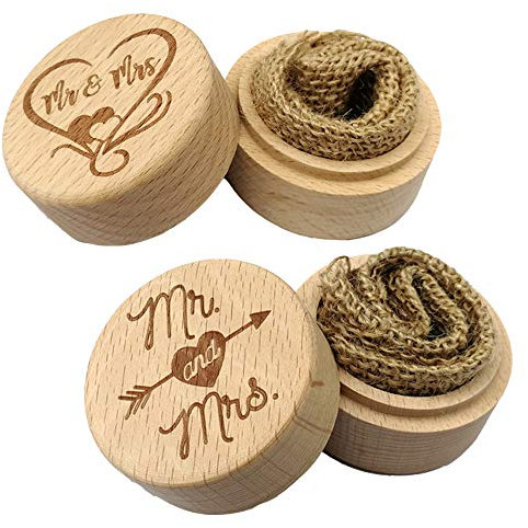 Nsiwem Scatola per Anelli in Legno 2 pezzi Cuscino Nuziali Scatola per Anelli Scatola Porta Anelli Porta fedi Nuziali Mr&Mrs Scatola per Anello di Fidanzamento