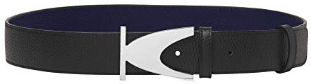K JEWELS - Chrome Initial Wendegürtel für Damen und Herren aus Dollar-Kalbsleder und Messingschnalle, Länge 90 cm, Belt Line, Gürtel: Schwarz Oder Blau - Schnalle: Polierter Stahl, 90x4 cm