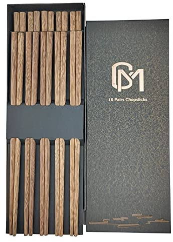 M.G Reusable Wenge Wood Chopsticks - 10 Pairs Dishwasher Safe, 9.8 Inch for Chinese/Japanese/Korean Cuisine (Sushi, Ramen, Hot Pot)