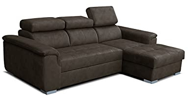 Robin Inspire Silver Ecksofa mit Schlaffunktion, Braun Rechts | 247 cm L-Form Schlafsofa, Bettkasten, 3 verstellbare Kopfstützen, Eckcouch, freistehendes Sofa, Wohnzimmer, Rechts