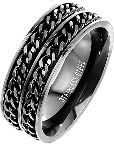 Mianova Spinner Ring Edelstahl Herren Biker Doppelketten Style Schwarz
