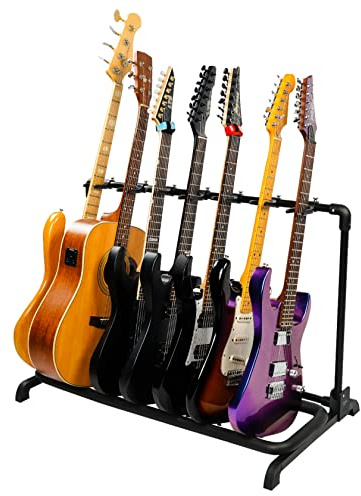 GUITTO - Supporto pieghevole universale per più chitarre, portatile, per basso e chitarra acustica, per banda e palcoscenico, 7 supporti GGS-11