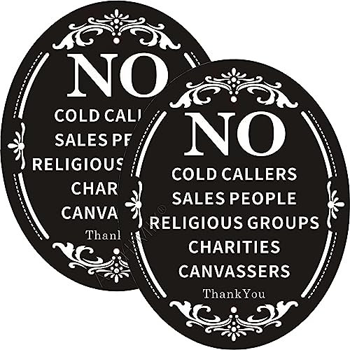 2 Pack No Cold Callers Sign for Front Door Letterbox, Metal Reflective 4.7x5.9 Inches, with Adhesive Back, with Drilled Holes