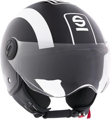 Sparco Casco Demi-Jet per moto nero e bianco con calotta in ABS Taglia L