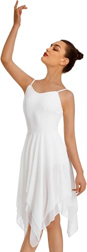 Mulnall Donne Moderno Abito Lirico Camisole Dance Costume Balletto Asimmetrico High-Low Mesh Gonnato Senza Maniche Leotard Ginnastica Body da Danza Vestito da Balletto Classica Leotard(UK23913-07-XL)