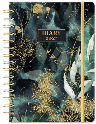 Academic Diary 2026-2027 - Diary 2026-2027 a5 Week to View from August 2026 to July 2027, Twin-Wire Binding, Hard Cover, Elastic Closure, 21.5 x 15.5 x 1.5 cm, Golden Leaf