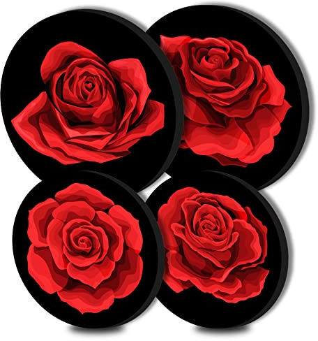 Walarky Red Rose Round Metal Hob Covers Set of 4 Stove Cooker Hob Covers for Cookers Gas Stove Protector Cookware Accessories Modern Cooktop Decor