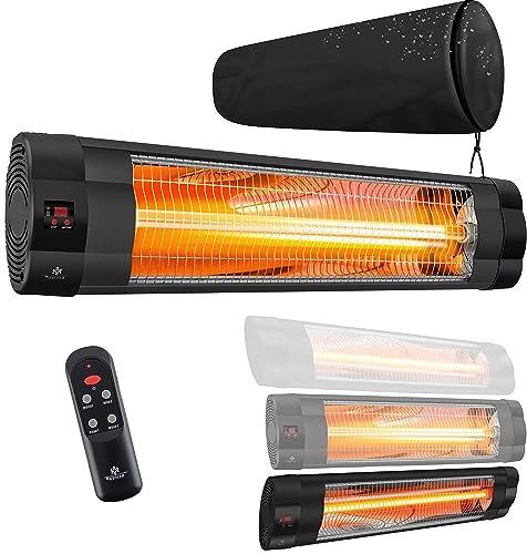KESSER® Stufa a infrarossi, 2500 Watt, riscaldatore a infrarossi con telecomando, faretto da terrazza, con custodia protettiva, radiatore al quarzo, supporto da parete (nero)