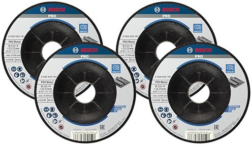 Bosch Professional Meule à Ébarber à Moyeu Déporté Standard for Metal (pour métal, Ø 115 x 6 mm, Accessoires Meuleuses Angulaires) (Lot de 4)
