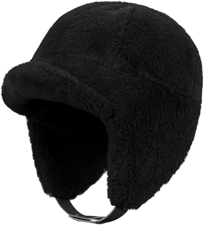Clakllie Warme Trappermütze für Herren Damen Uschanka Russenmütze Fliegermützen Skimütze Bomber Hut mit Ohrenklappen,Black
