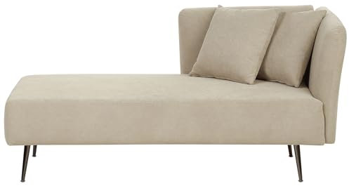Beliani Chaiselongue Stoff beige rechtsseitig mit Kissen Lehne Metallgestell modern Riom