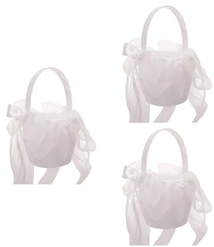 Abaodam 3stücke Hochzeits-blumenkorb Mit Netzstoff Und Schleife Eleganter Blumenkorb Für Brautjungfern Für Zeremonien Und Feiern Weiß