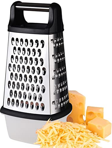 - Rallador de queso con contenedor - Ralladores de queso y especias XL de 4 caras, rebanada, trituración, rallador de verduras, jengibre, patatas, molinillo de mano