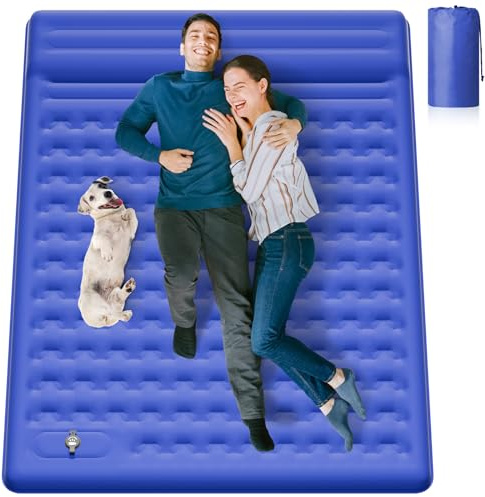 MAMBAKOTR Camping Air Bed 12-15CM Extra Thick, Reinforced Support Structure with Built-in Foot Pump and Pillow Portable Camping Sleeping Mat Air Mattress for Tent Backpacking Hiking Travel