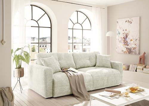 BULLET Bequemes Schlafsofa mit Bettkasten, Stoffbezug Ivory - Klappbares Sofa mit Schlaffunktion - 235 x 88 x 120 cm (B/H/T)