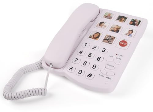 MCHEETA Big Button Phones for Seniors, Landline Emergency Phone for Home, Hand-Free Phone for Elderly with Picture, Adjustable Volume and 9 One-Touch Dialing for Elderly, White