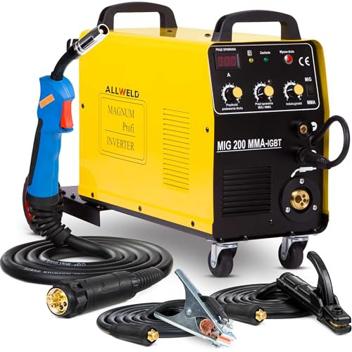 MIG 200 KN - 200A MIG MAG Schweißgerät mit Schutzgas und Fülldraht - mit Induktivität, Lötschweißen und MMA-Schweißmodi - Schutzgasschweißgerät mit Fahrwerk - Set:Solo