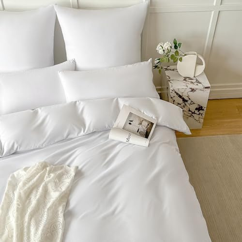 Amolavet White Duvet Cover Queen Size Ultra Soft Brushed Microfiber- Queen Duvet Cover 3 Pieces Set: 1 Duvet Cover 90x90 with Zipper Closure + 2 Pillow Shams - Comforter Cover