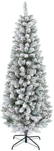 HOMCOM Albero di Natale Artificiale 180cm con 479 Rami Innevati, Albero di Natale Slim Alto e Stretto con Base Pieghevole, Verde