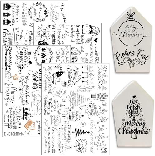 Hongma Rub On Sticker 19x14cm-Großformat Weihnachten Transfers 4PCS Sprüche für Raysin für Keraflott Glas Holz DIY Deko Rub On Folie Rubons Aufkleber (weihnachten kompliziertes Muster)