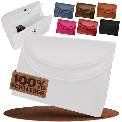 FLEXIBILITE® Kleines Portemonnaie Damen Leder – Mini Geldbörse Herren mit RFID Schutz – (9,0 x 7,0 x 2,0 cm BxHxT) – Kleine Geldbörse mit 2 Kartenfächern & Münzfach – Kinderportmonee Jungen – Weiß