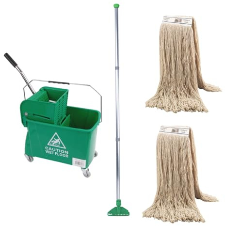 20L Industrial Mop and Bucket Set Commercial Kentucky Wringer Heavy Duty Cleaning For Schools Restaurants Shops Offices (Kentucky Green Bucket Set)