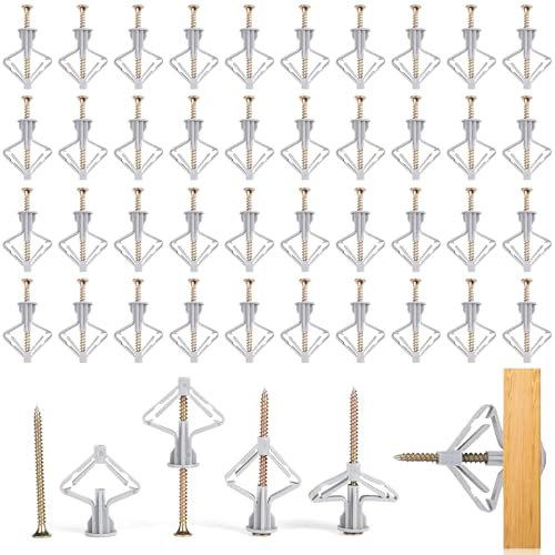 VEGCOO 120 Stück Hohlraumdübel Set(120 Dübel, 120 Schrauben), Gipskarton Dübel Mit Schrauben, Hohlraumdübel Butterfly, Trockenbau Dübel Für Gipskarton Beton Ziegeln