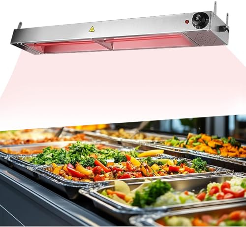 Aocay Lampada Riscaldante Cucina Professionale, Commerciale Lampade Scaldavivande Cucina, Acciaio Inossidabile Lampada Riscaldante Infrarossi Alimenti per Buffet Ristorante (1, 90cm)