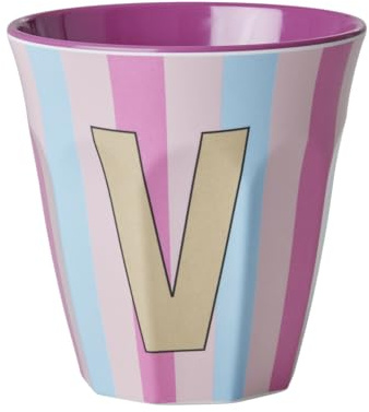 ReWu Rice Melmain mugg medium pojkar – bokstav V – barnmugg campingmugg campingservis dryckesbägare melaminskål okrossbar BPA-fri 250 ml