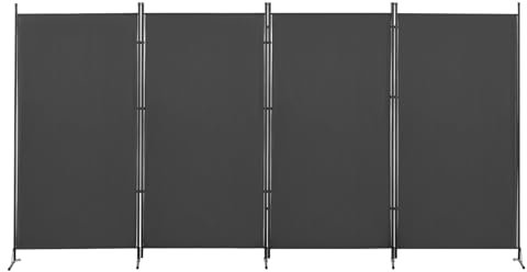 CLIPOP Paravent Raumteiler 4 Teilig 344x180cm Klappbar Freistehend Trennwand, mit Metallrahmen, Umkleide Sichtschutz Stellwand, für Büros, Balkon, Wohnzimmer, Groß, Dunkelgrau