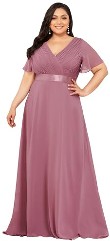 Ever-Pretty Women Plus Size Empire Waist V Back Bridesmaid Dress with Short Sleeves Orchid 26UK