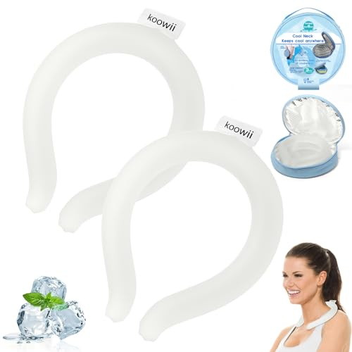 Koowii 2-Pack Reusable Neck Cooling Tubes with Insulated Carry Bag | Reusable neck cooling rings that chill below 64°F/18°C; includes 2 tubes + insulated bag for easy rotation on hot days.