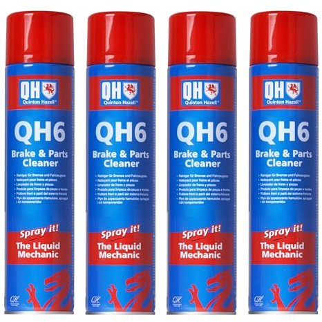 Quinton Hazell 4x 600ml The Liquid Mechanic QH6 Brake, Clutch & Parts Cleaner Spray - Heavy-Duty Car Cleaning Degreaser Eliminates Brake Squeal, Grease, Dust Lining, Oil and Waxes - 600 ml (Pack of 4)