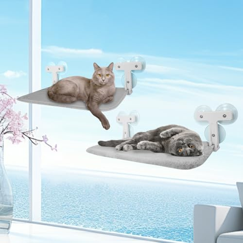 Katze Fensterliege, 2er Set Katzenbett Fenster 52x30cm, Hängematte mit 6 Saugnäpfen, Klappbare Katzenliege für Große Katzen bis 30kg, Fensterbrett Hängematte