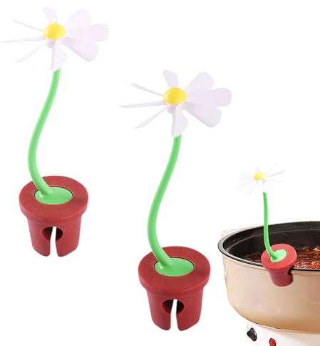2PCS Flower Steam Releaser, Silicone Spill-proof Lid Lifter, Flower Power Steam Releaser for Pot, Boiling Pan Lid Holder, Daisy Lifter, Splash Soup Pot Spill Stopper, Boil Over Preventer