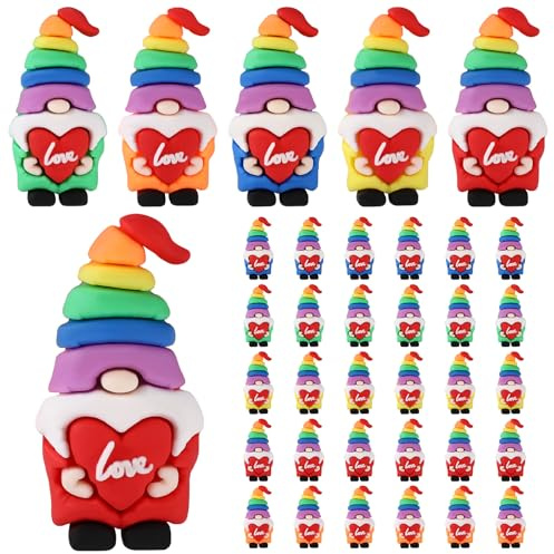 Lyreh 30pcs Mini Gnomes, Miniature Rainbow Pride Gnomes Fairy Gifts Love LGBT Gay Statues Tiny Figurines for Landscape Outdoor Patio Garden Yard Rainbow Pride Decoration