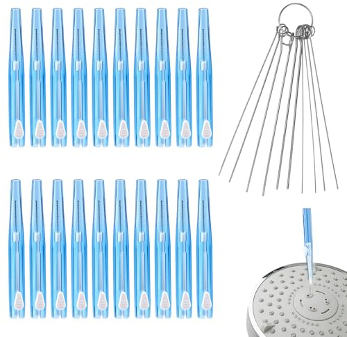 20pcs Shower Head Cleaner Tools, Anti-Clogging Cleaning Brushes with 10 Multi-Size Unclogging Showerhead Cleaner Picks for Shower Head Nozzle Small Holes Cleaning Tools Set for Bathroom (Blue)